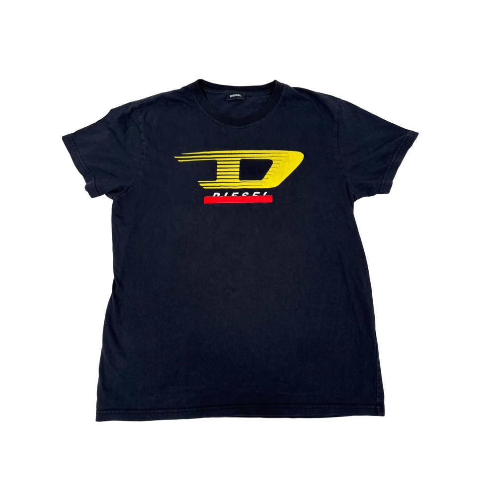 Diesel Graphic Logo T-Shirt Black Yellow Red Y2K Streetwear Men's Large